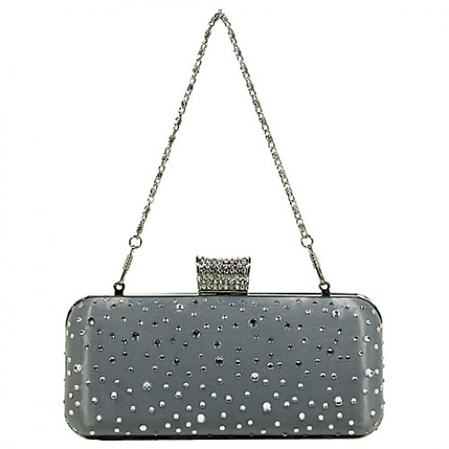 Evening Bag - Metal Frame w/ Rhinestones & Studs Embellishment - Silver - BG-1147AS-SV